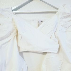 Last chance! C/MEO Collective White Surplice Puff Sleeves Crop